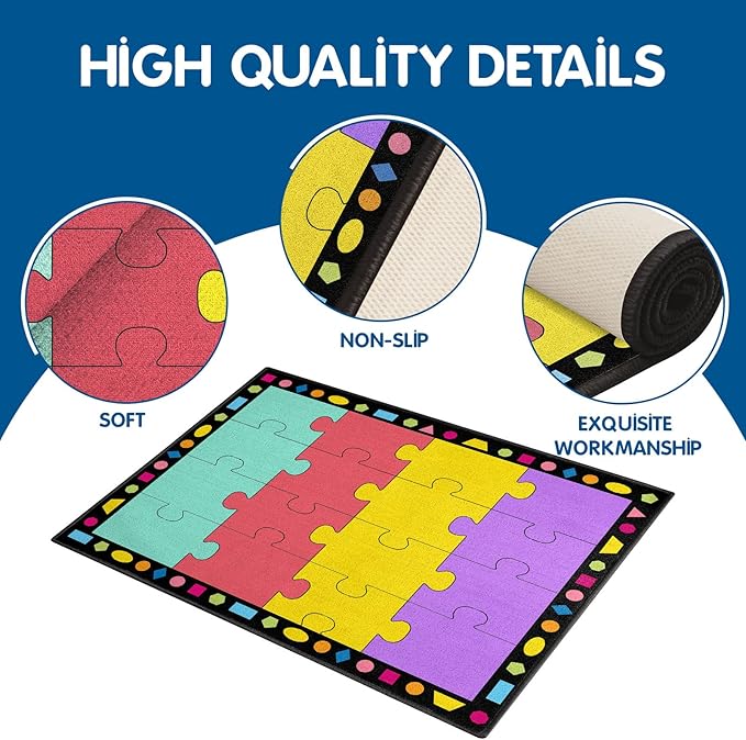 Booooom Jackson Classroom Rug Elementary Classroom Carpet 6'5"x8'5"Preschool Rugs Colorful Puzzle Seating Rug with Non-Slip Backing School Classroom Kid Rug (PzLaB-2620) - LeafyLoom