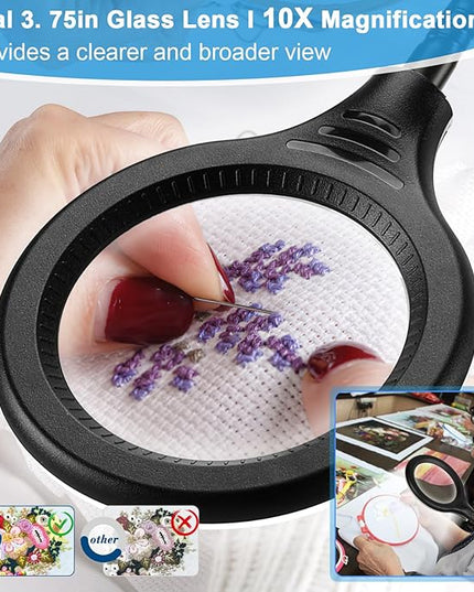 26" Gooseneck Magnifying Lamp with Clamp, 5 Color Modes Stepless Dimmable LED Desk Light with Magnifying Glass, 10X Real Glass Lighted Magnifier Hands Free for Painting Close Work Craft Hobby - LeafyLoom