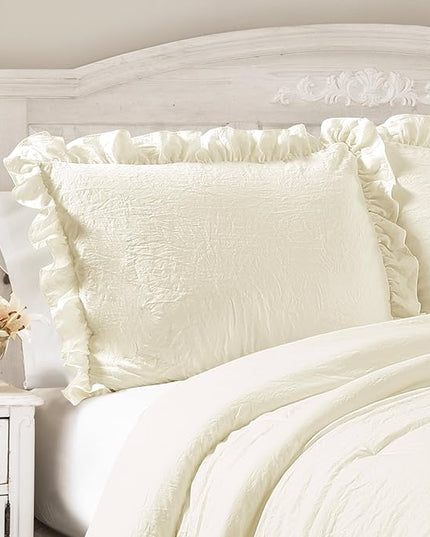 Lush Decor Reyna Ruffle Comforter Set - 3 Piece Cozy Ruffled Bedding Set - Timeless Elegance and Comfort for Bedroom - King, Ivory - LeafyLoom