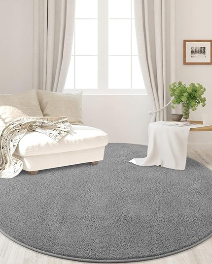 Round Area Rugs for Bedroom Living Room, 4x4 Grey Super Soft Comfy Thickened Memory-Foam Indoor Circle Carpets, Modern Aesthetic Minimalist Carpet for Boys Girls Adults Nursery Home Décor - LeafyLoom