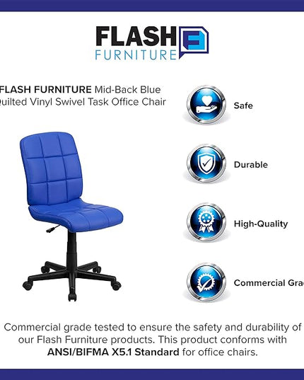 Flash Furniture Clayton Mid-Back Blue Quilted Vinyl Swivel Task Office Chair - LeafyLoom