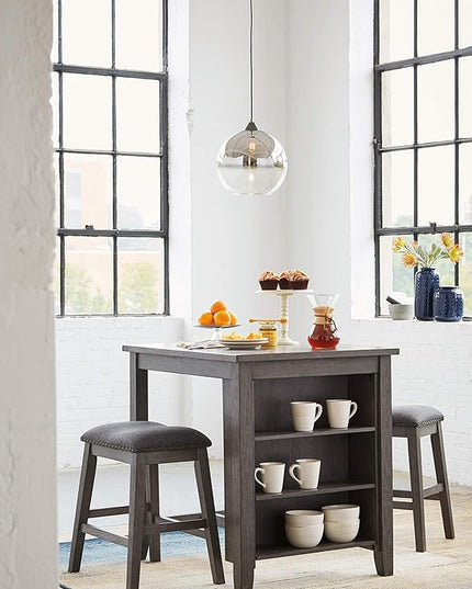 Signature Design by Ashley Caitbrook 25" Counter Height Dining Room Table Set with 2 Saddle Barstools & Storage, Gray - LeafyLoom