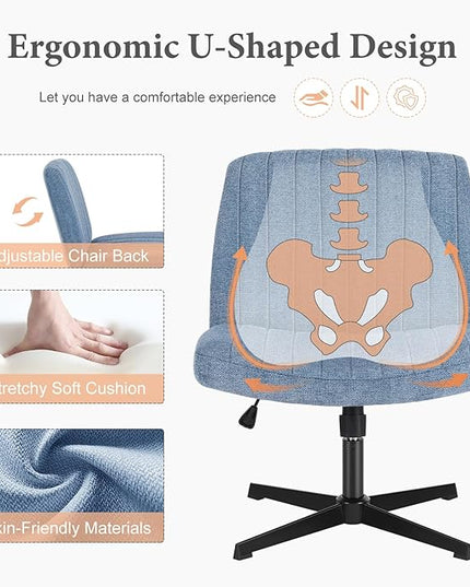 Sweetcrispy Criss Cross Chair Legged, Armless Office Desk Chair No Wheels, Swivel Vanity Chair, Height Adjustable Wide Seat Computer Task Chair, Fabric Vanity Modern Home Chair Blue - LeafyLoom