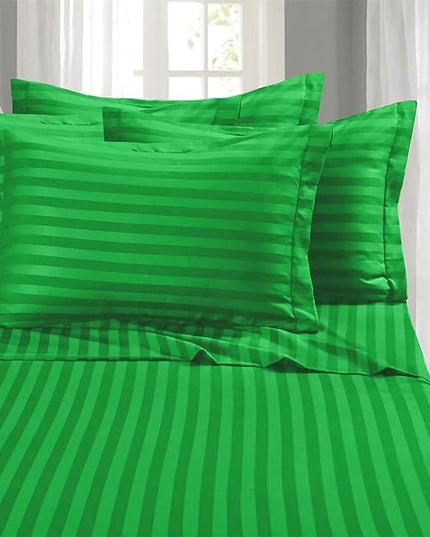Elegant Comfort Softest and Coziest 6-Piece Sheet Set - 1500 Premium Hotel Quality Microfiber - Deep Pocket, Wrinkle Resistant 6-Piece Damask Stripe Bed Sheet Set, California King, Emerald Gren - LeafyLoom