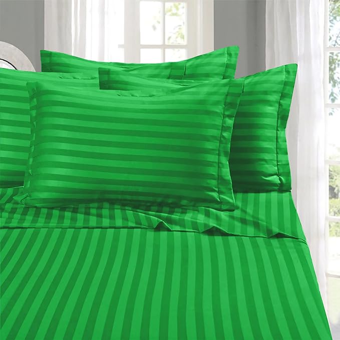 Elegant Comfort Softest and Coziest 6-Piece Sheet Set - 1500 Premium Hotel Quality Microfiber - Deep Pocket, Wrinkle Resistant 6-Piece Damask Stripe Bed Sheet Set, California King, Emerald Gren - LeafyLoom
