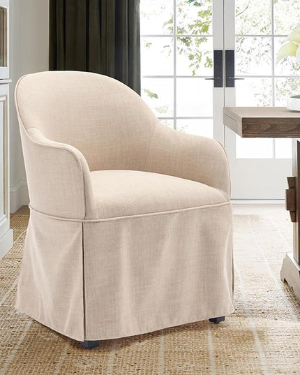COLAMY Modern Accent Dining Chair, Barrel Accent Armchair, 20 Inch Dining Chair with Cover, Dining Chair with Back for Kitchen,Dining Room,Beige - LeafyLoom
