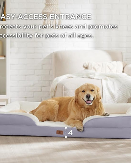 Bedsure XXL Orthopedic Dog Bed - Washable Great Dane Dog Sofa Beds for Giant Dogs, Supportive Foam Pet Couch Bed with Removable Washable Cover, Waterproof Lining and Nonskid Bottom, Lavender BEDSURE
