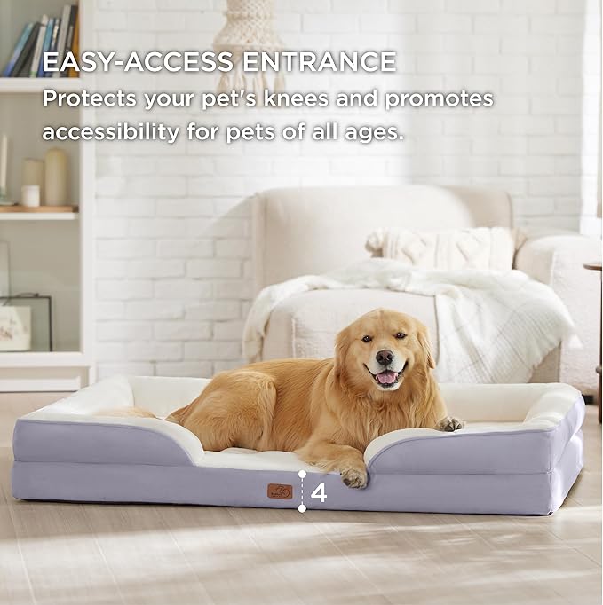 Bedsure XXL Orthopedic Dog Bed - Washable Great Dane Dog Sofa Beds for Giant Dogs, Supportive Foam Pet Couch Bed with Removable Washable Cover, Waterproof Lining and Nonskid Bottom, Lavender BEDSURE
