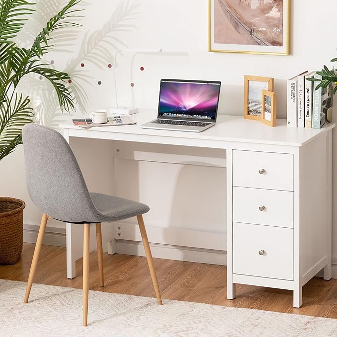 3-Drawer Computer Desk, White - LeafyLoom