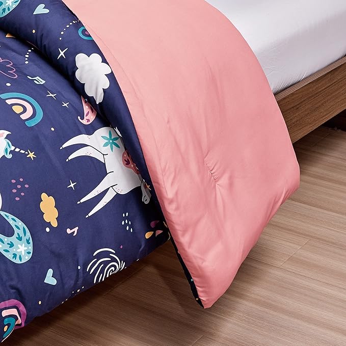 for Kids Unicorn Magic 4-Piece Comforter Set - Beautiful Motif Design Bedding Set with Embrodery Print - LeafyLoom