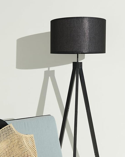 Brightech Eden Tripod LED Floor Lamp – Mid Century Dimmable Modern Light for Contemporary Living Rooms - Tall Free Standing Lamp with Solid Wood Legs for Bedroom, Office - Classic Black - LeafyLoom