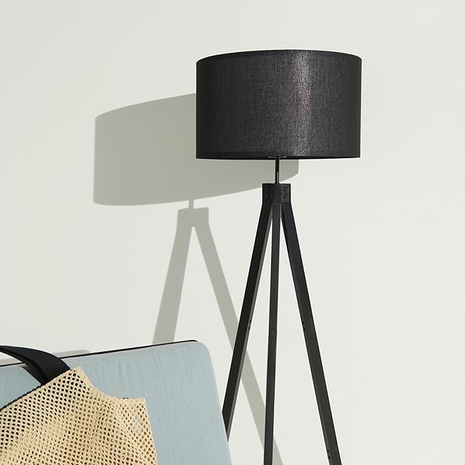 Brightech Eden Tripod LED Floor Lamp – Mid Century Dimmable Modern Light for Contemporary Living Rooms - Tall Free Standing Lamp with Solid Wood Legs for Bedroom, Office - Classic Black - LeafyLoom