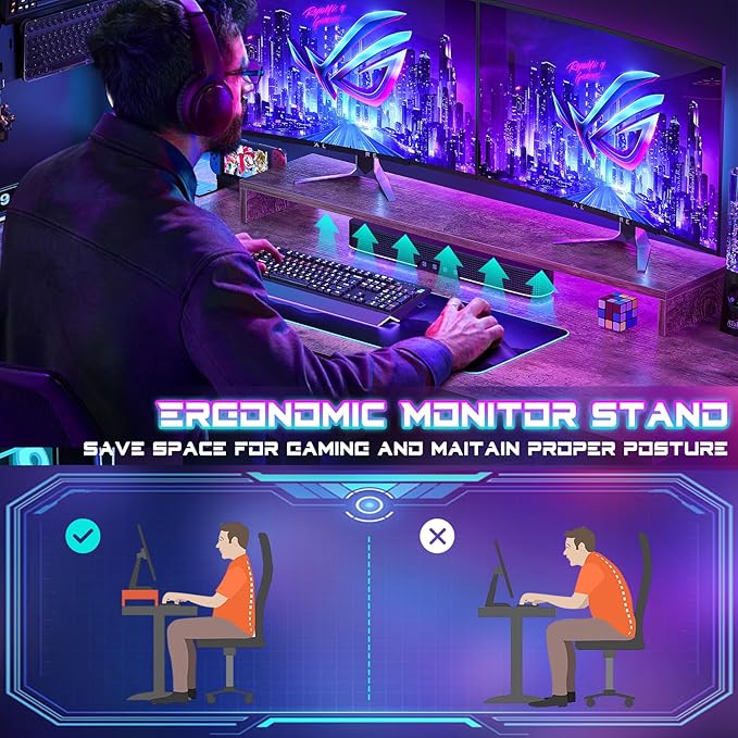 Homieasy Small Gaming Desk with Power Outlets Pegboard LED Light, 51 Inch L Shaped Computer Desk with Monitor Stand Storage Shelves, Reversible Corner Desk with Headset Hooks, Rustic Brown - LeafyLoom