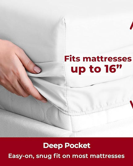 Mellanni Full Sheets Set - 6 PC Iconic Collection Bedding Sheets & Pillowcases - Hotel Luxury, Ultra Soft, Cooling Bed Sheets - Deep Pocket up to 16 inch - 6 PC (Full, White w/Extra Pillow Cases) - LeafyLoom