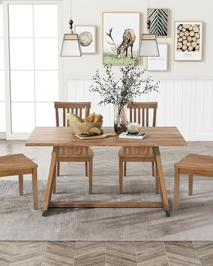 COLAMY Wooden Dining Chairs Set of 2, Spindle High Back Windsor Kitchen Side Chair, Farmhouse Dining Chairs for Kitchen and Dining Room, Light Brown - LeafyLoom
