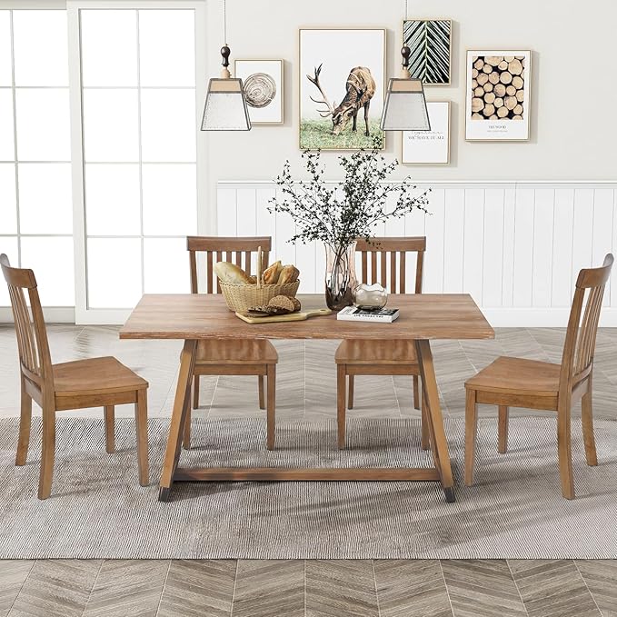 COLAMY Wooden Dining Chairs Set of 2, Spindle High Back Windsor Kitchen Side Chair, Farmhouse Dining Chairs for Kitchen and Dining Room, Light Brown - LeafyLoom