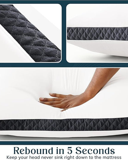 Lux Decor Bed Pillows for Sleeping - Pillows Queen Size Set of 2 - Hotel Quality Gusseted Down Alternative Pillows for Back, Stomach or Side Sleepers (Dark Grey, 26x18) - LeafyLoom