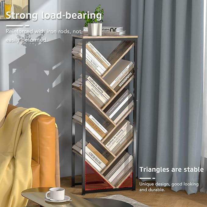 Tree Bookshelf - 9 Tier Floor Standing Tree Bookshelf for CDs/Movies/Books, Small Bookshelf for Small Spaces Bookshelves Wooden Book Storage Organizer Shelves for Bedroom Living Room Smaller - LeafyLoom