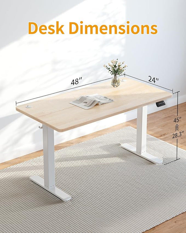 CubiCubi Height Adjustable Electric Standing Desk, 48 x 24 Inches Stand Up Table, Sit Stand Home Office Desk with Splice Board, Maple - LeafyLoom
