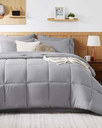 Bedsure Twin XL Comforter Set with Sheets - 5 Pieces Twin XL Grey Bedding Sets for College, Twin Extra Long Size Bed in a Bag with Comforter, Sheets, Pillowcase & Sham - LeafyLoom