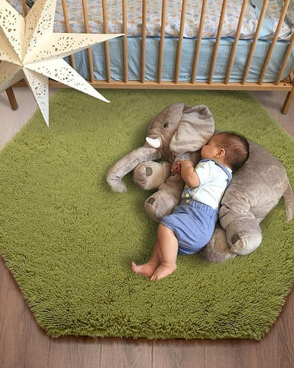 junovo Ultra Soft Rug for Nursery Children Room Baby Room Home Decor Dormitory Hexagon Carpet for Playhouse Princess Tent Kids Play Castle, Diameter 4.6 ft, Green - LeafyLoom