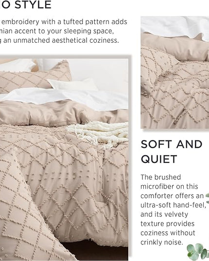 Bedsure Twin/Twin XL Comforter Set - Warm Tan Boho Twin Extra Long Comforter Set for College, Shabby Chic Dorm Bedding Set, 2 Pieces Modern Farmhouse Bed Set, includes 1 Pillow Sham - LeafyLoom