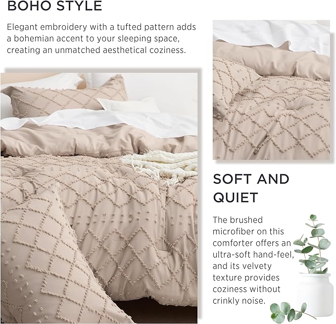 Bedsure Twin/Twin XL Comforter Set - Warm Tan Boho Twin Extra Long Comforter Set for College, Shabby Chic Dorm Bedding Set, 2 Pieces Modern Farmhouse Bed Set, includes 1 Pillow Sham - LeafyLoom