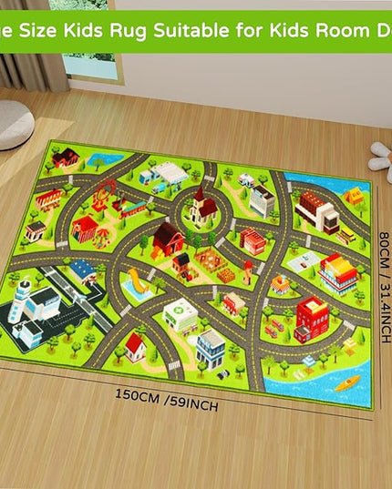 Kids Rugs Traffic Road Carpet for Car City Map Play Rug 3.3'×5' for Playroom Educational Mat Area Rug, Kid Playtime Collection Toddler Car Track Rug Cute Cartoon (City Road A, 39.4×59 in) - LeafyLoom