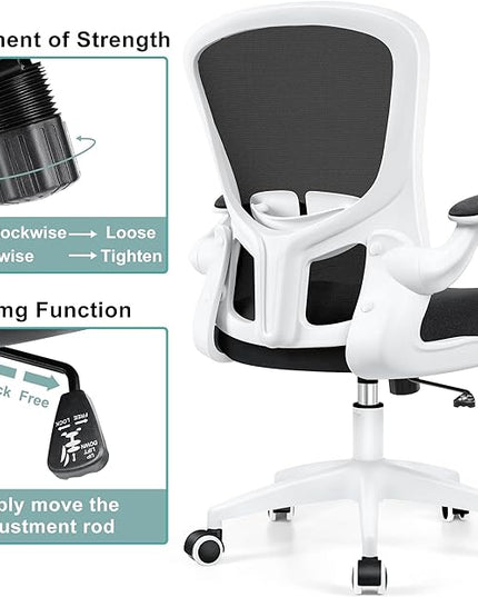 Ergonomic Office Chair, Lumbar Support Desk Chair with Flip-up Armrest and Breathable Mesh, Height Adjustable Swivel Office Chair White - LeafyLoom