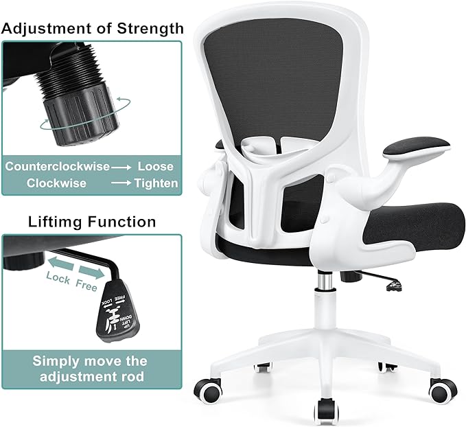 Ergonomic Office Chair, Lumbar Support Desk Chair with Flip-up Armrest and Breathable Mesh, Height Adjustable Swivel Office Chair White - LeafyLoom