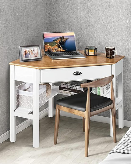 Corner Desk, Natural & White - LeafyLoom