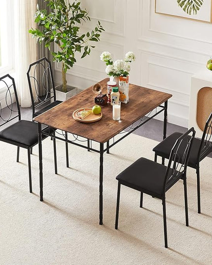 VECELO 5 Pieces Sets,43.3" Table&Chairs for 4,Industrial Counter Height Tabletop with Bar Stools, Rectangle Breakfast Chairs, Living Room, Apartment, Dining Table for 4, Brown - LeafyLoom