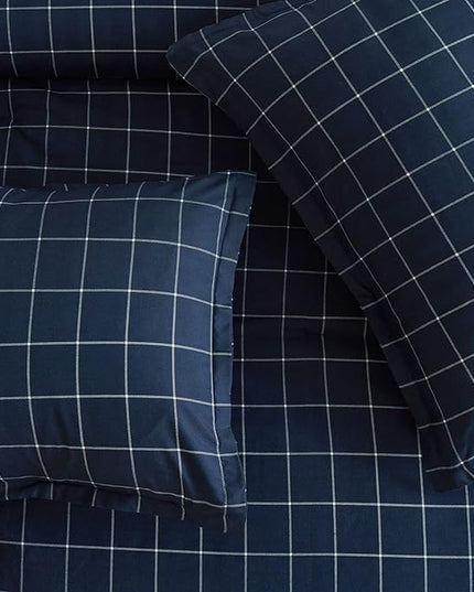 Andency Navy Grid Comforter Set Full Size (79x90 Inch), 3 Pieces(1 Grid Comforter and 2 Pillowcases), Summer Lightweight Microfiber Down Alternative Navy Comforter with White Lines - LeafyLoom