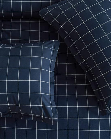 Andency Navy Grid Comforter Set Queen Size (90x90 Inch), 3 Pieces(1 Grid Comforter and 2 Pillowcases), Summer Lightweight Microfiber Down Alternative Navy Comforter with White Lines - LeafyLoom