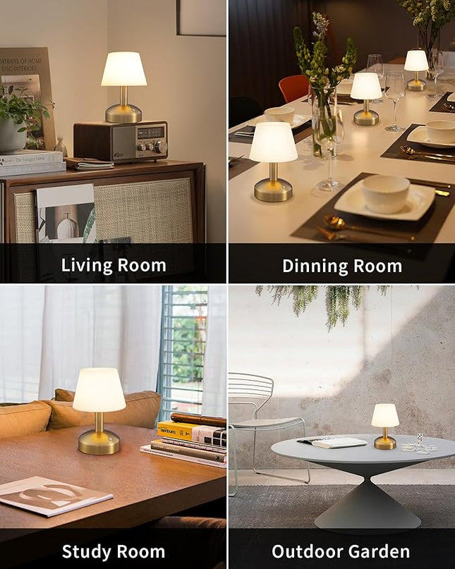 KDG Modern Cordless Small Table Lamps, Portable LED Dimmable Desk Lamp, 5000mAh Rechargeable Battery Operated Lighting for Restaurant, Bedroom, Bedside, Bar, Outdoor, Camping, Night Light(Gold) - LeafyLoom