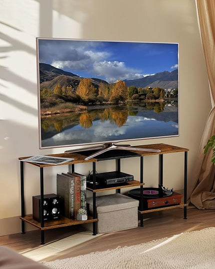 TV Stand for Bedroom 50 Inch TV Stand with Power Outlet 3 Tier Entertainment Center with Storage TV Console Table for 50 43 40 32 Inch TV, Rustic Brown - LeafyLoom