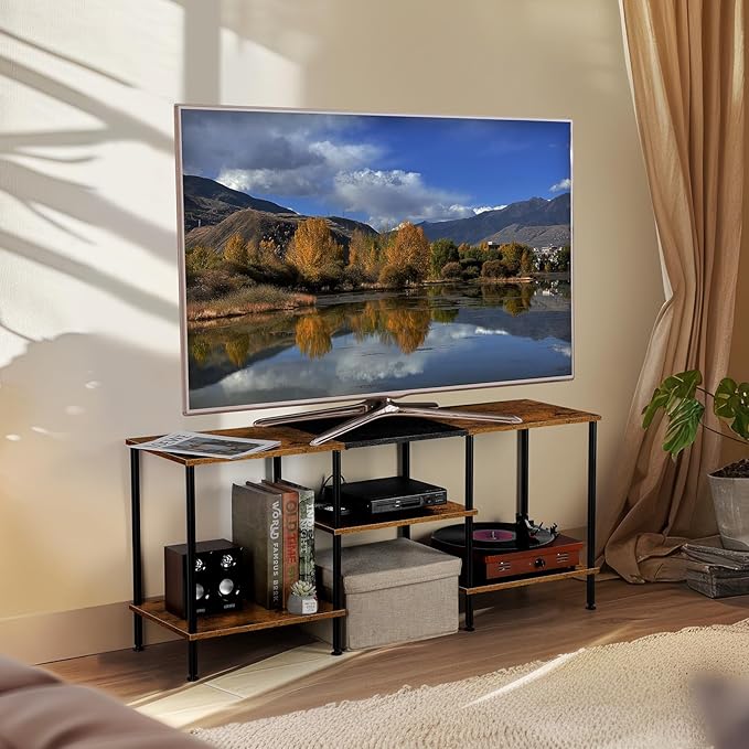 TV Stand for Bedroom 50 Inch TV Stand with Power Outlet 3 Tier Entertainment Center with Storage TV Console Table for 50 43 40 32 Inch TV, Rustic Brown - LeafyLoom