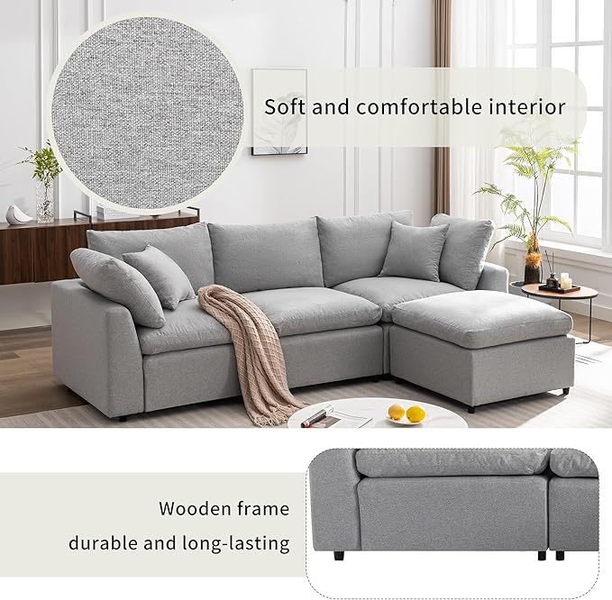 104.3" L-Shaped Convertible Sectional Sofa with Reversible Sleeper Chaise,Upholstery Corner Couch include Armrest&Down Filled Cushions w/zipper closure for Living Room, Apartment, Office - LeafyLoom