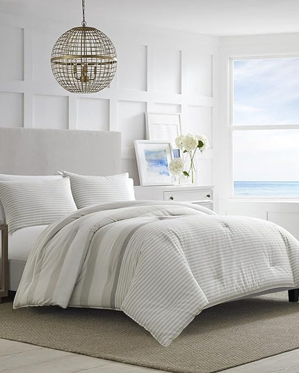 Nautica - King Size Comforter Set, Cotton Reversible Bedding with Matching Shams, Ideal Home Decor for All Seasons (Saybrook Beige, King) - LeafyLoom