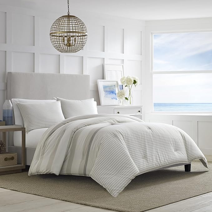 Nautica - King Size Comforter Set, Cotton Reversible Bedding with Matching Shams, Ideal Home Decor for All Seasons (Saybrook Beige, King) - LeafyLoom