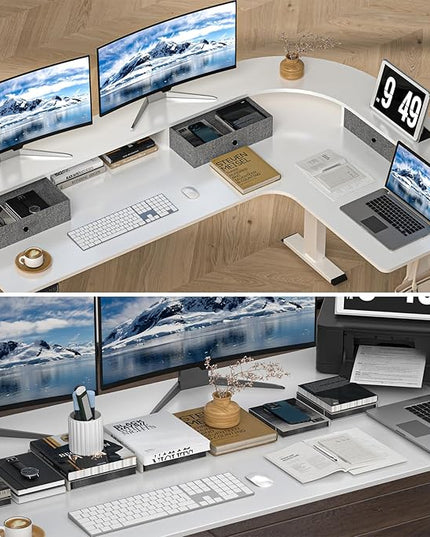 L Shape Standing Desk, 67 * 48 Inches Adjustable Height Standing Desk with 4 Drawers, Corner Electric Standing Desk with Monitor Stand for Home Office, Snow White - LeafyLoom