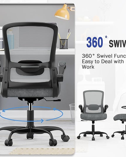 Office Chair, Ergonomic Desk Chair with Adjustable Lumbar Support, High Back Mesh Computer Chair with Flip-up Armrests-BIFMA Passed Task Chairs, Executive Chair for Home Office - LeafyLoom