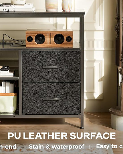 TV Stand Dresser with Power Outlets and LED Lights, 4 Drawers Entertainment Center with Open Shelf, Media Console for 50 43 Inch TV, Dresser with PU Finish, Black - LeafyLoom