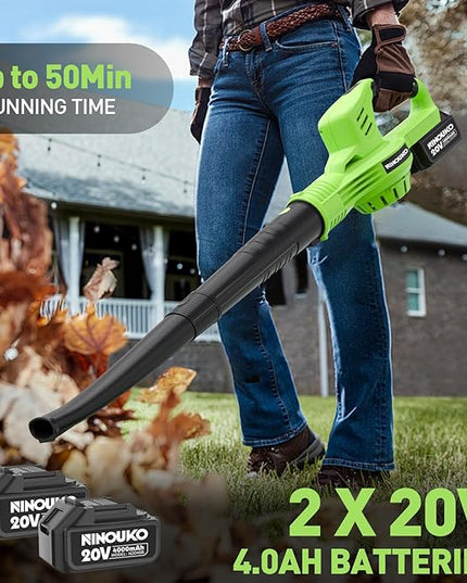 Cordless Leaf Blower, 150MPH Handheld Electric Leaf Blower with 2 x4.0Ah Battery and Charger, 2 Speed Modes, 20V Lightweight Battery Operated Leaf Blowers for Lawn Care, Patio, Blowing Leaves and Snow - LeafyLoom