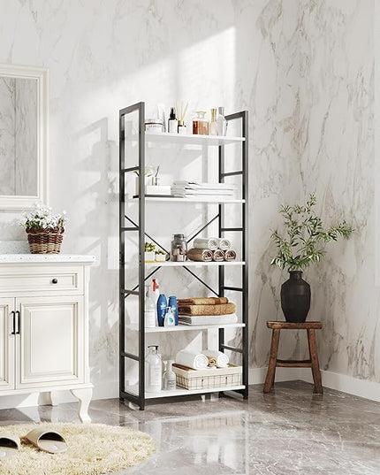 COTUBLR 5 Tier Bookshelf 24 Inch Bookcase Book Shelf Organizer Modern Tall Bookshelf Book Case Ladder Bookshelves Book Storage for Bedroom, Living Room, Home Office, Kitchen (White) - LeafyLoom