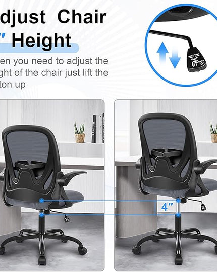 Primy Office Chair Ergonomic Desk Chair with Adjustable Lumbar Support and Height, Swivel Breathable Desk Mesh Computer Chair with Flip up Armrests for Conference Room（Dark Gray） - LeafyLoom