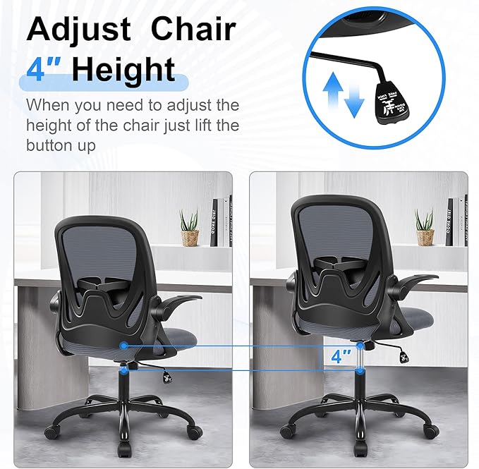 Primy Office Chair Ergonomic Desk Chair with Adjustable Lumbar Support and Height, Swivel Breathable Desk Mesh Computer Chair with Flip up Armrests for Conference Room（Dark Gray） - LeafyLoom