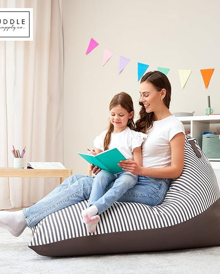 HUDDLE Original Stuffed Animal Bean Bag Storage Extra Large Designer Beanbag Chairs for Kids Teens & Adults | Instant Clutter Clear for Stylish Moms - Stuffed Animal Storage Bean Bag Chair Grey Stripe - LeafyLoom