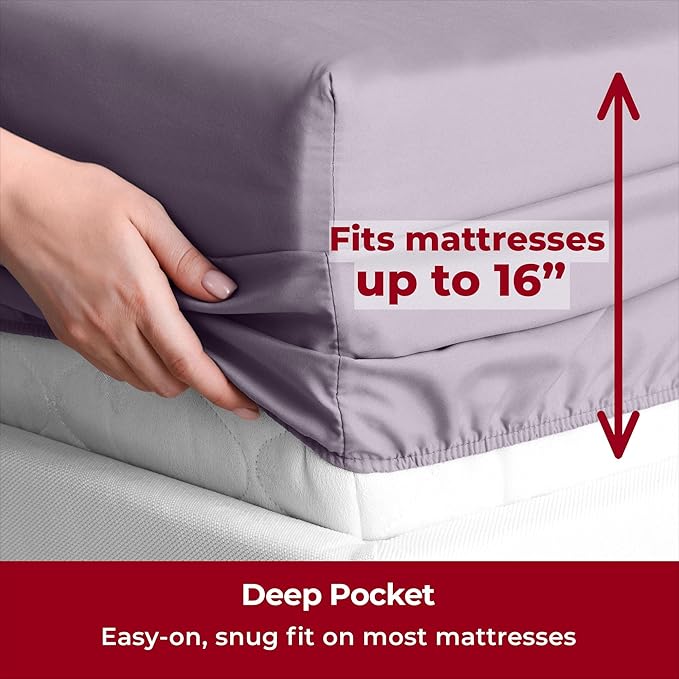 Mellanni King Sheets Set - 4 PC Iconic Collection Bedding Sheets & Pillowcases - Hotel Luxury, Extra Soft, Cooling Bed Sheets - Deep Pocket up to 16 inch (King, Hazy Lilac) - LeafyLoom