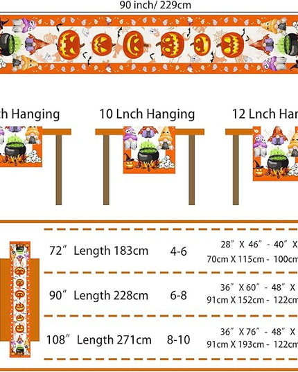 Halloween Table Runner, Halloween Table Runner 90 Inches Long, Halloween Pumpkins Gnomes Runners for Table, Black Cat Spider Web Holiday Decor Burlap Runner Rug for Home Decorations Dining Room Unibyby